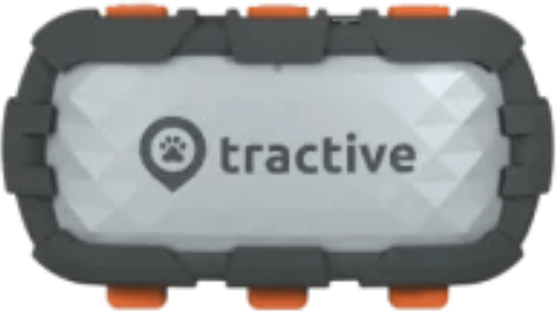 Tractive DOG XL Adventure Edition tracker with gray rugged protective case and orange collar clips