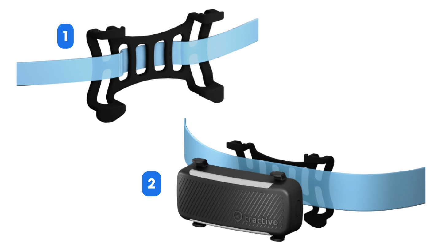 Attaching the rubber mount onto a dog collar, then fitting the DOG 6 tracker into place