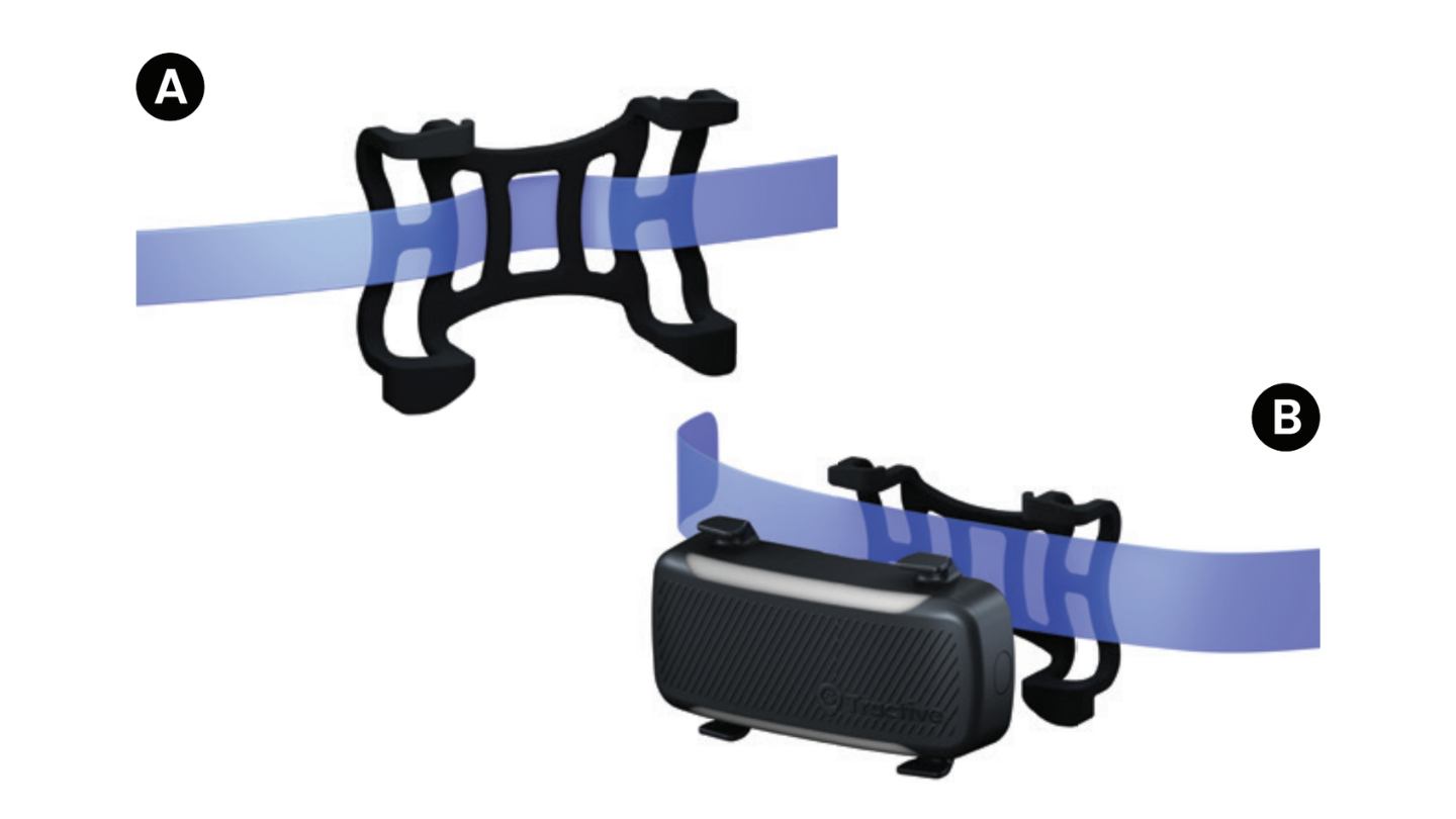 Options of threading the DOG 6 XL rubber mount through dog collars, depending on collar width