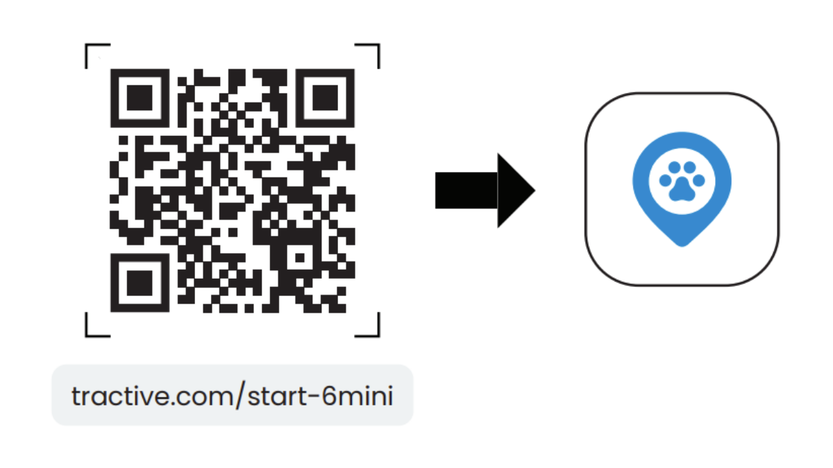 Code QR pour télécharger l'application Tractive, affichant l'URL tractive.com/start-6mini